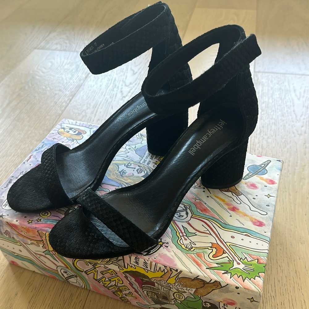 Jeffrey Campbell Laura heels in black Velcro ankle strap
